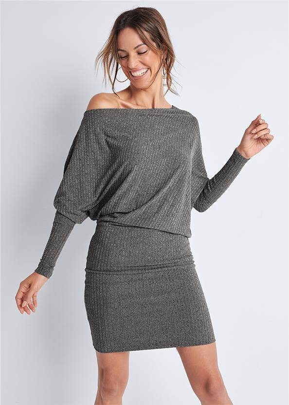 Dolman Sleeve Lounge Dress in Charcoal Grey | VENUS