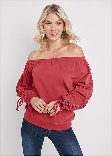 Lace-Up Sleeve Sweatshirt
