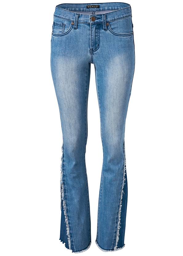 Duo Tone Bootcut Jeans,One-Shoulder Grommet Top