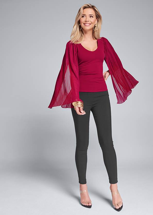 Front View Pleated Sleeve Top