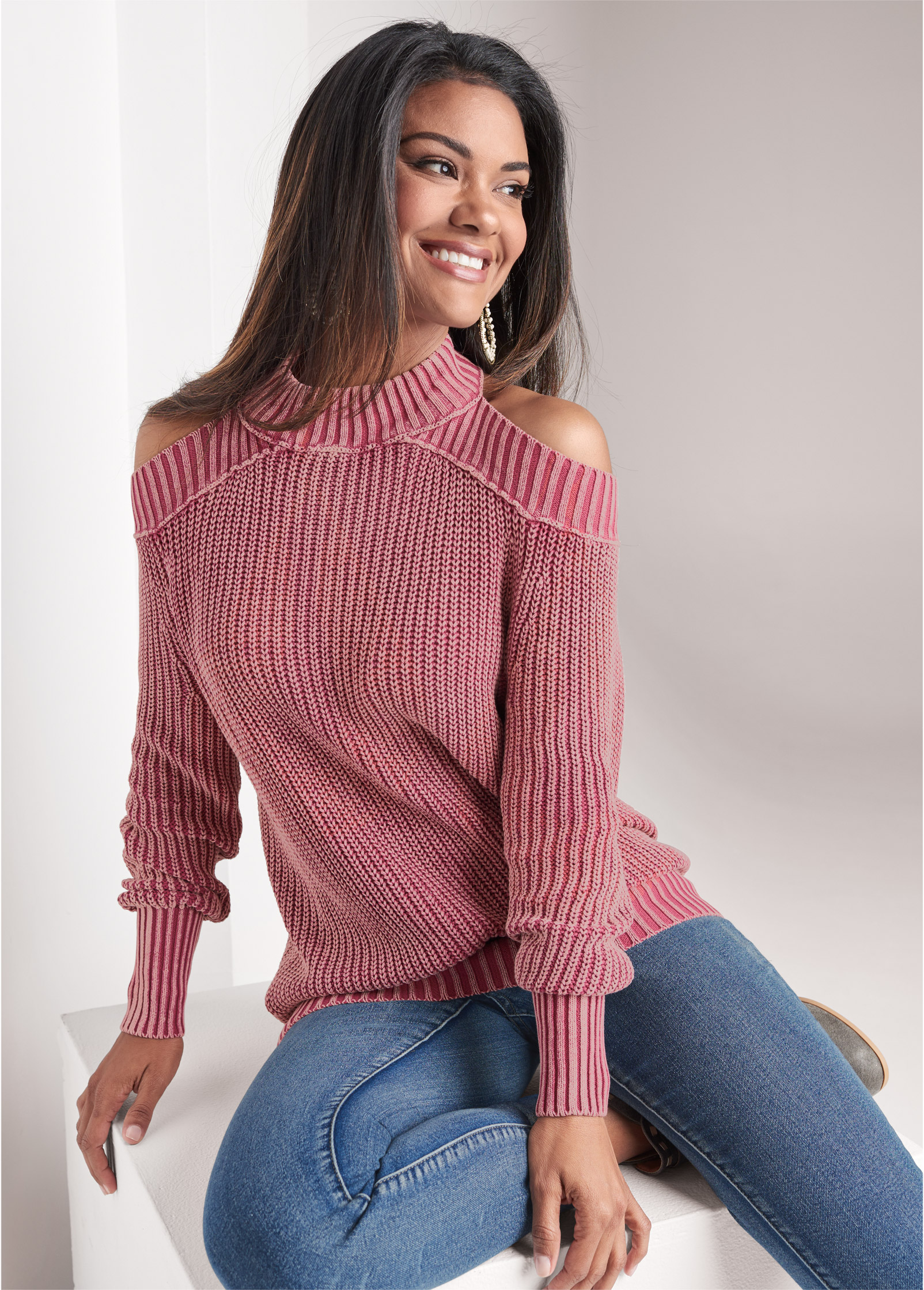 cold shoulder mock neck top