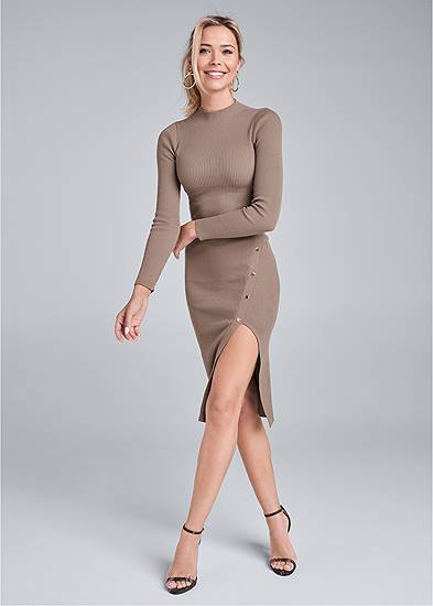 Ribbed Button Detail Dress