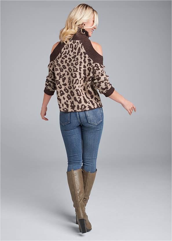 Back View Leopard Print Cold-Shoulder Sweater