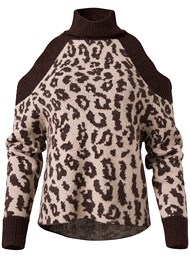 VENUS | Leopard Print Cold Shoulder Sweater in Brown Multi