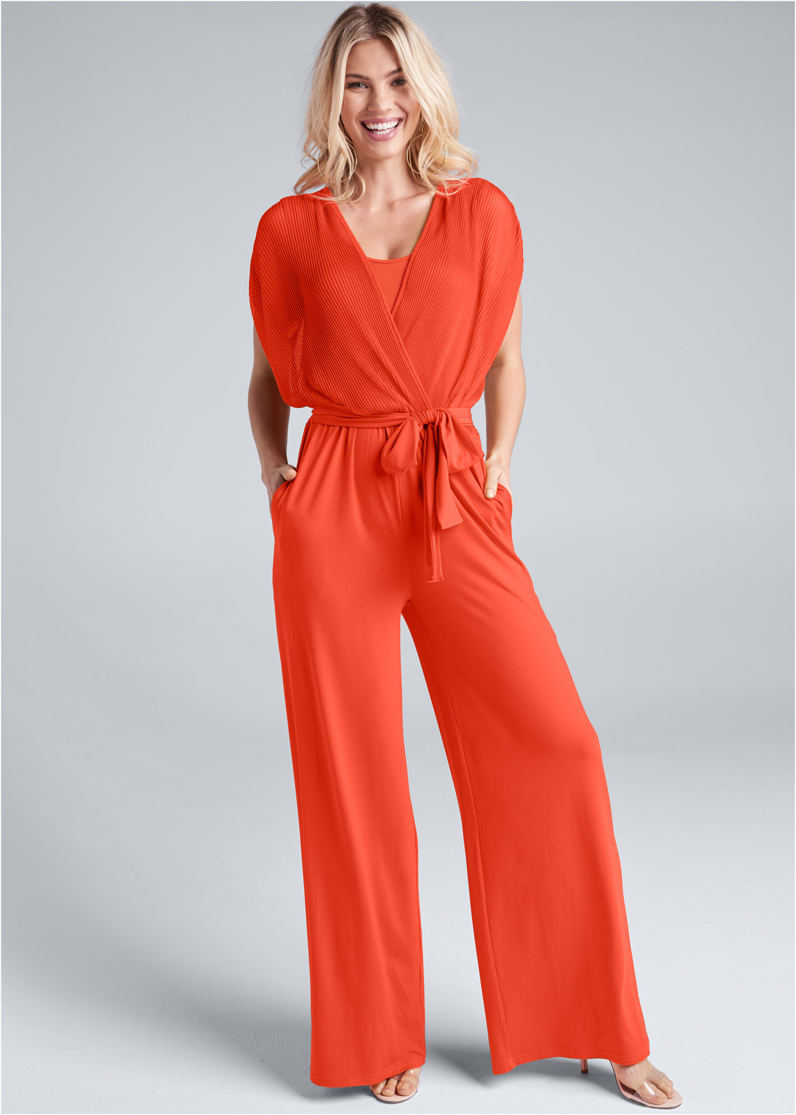 orange tie front jumpsuit