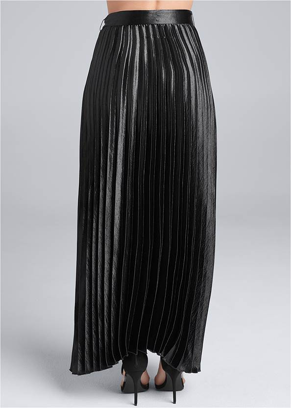 Black Belted Pleated Satin Skirt | VENUS