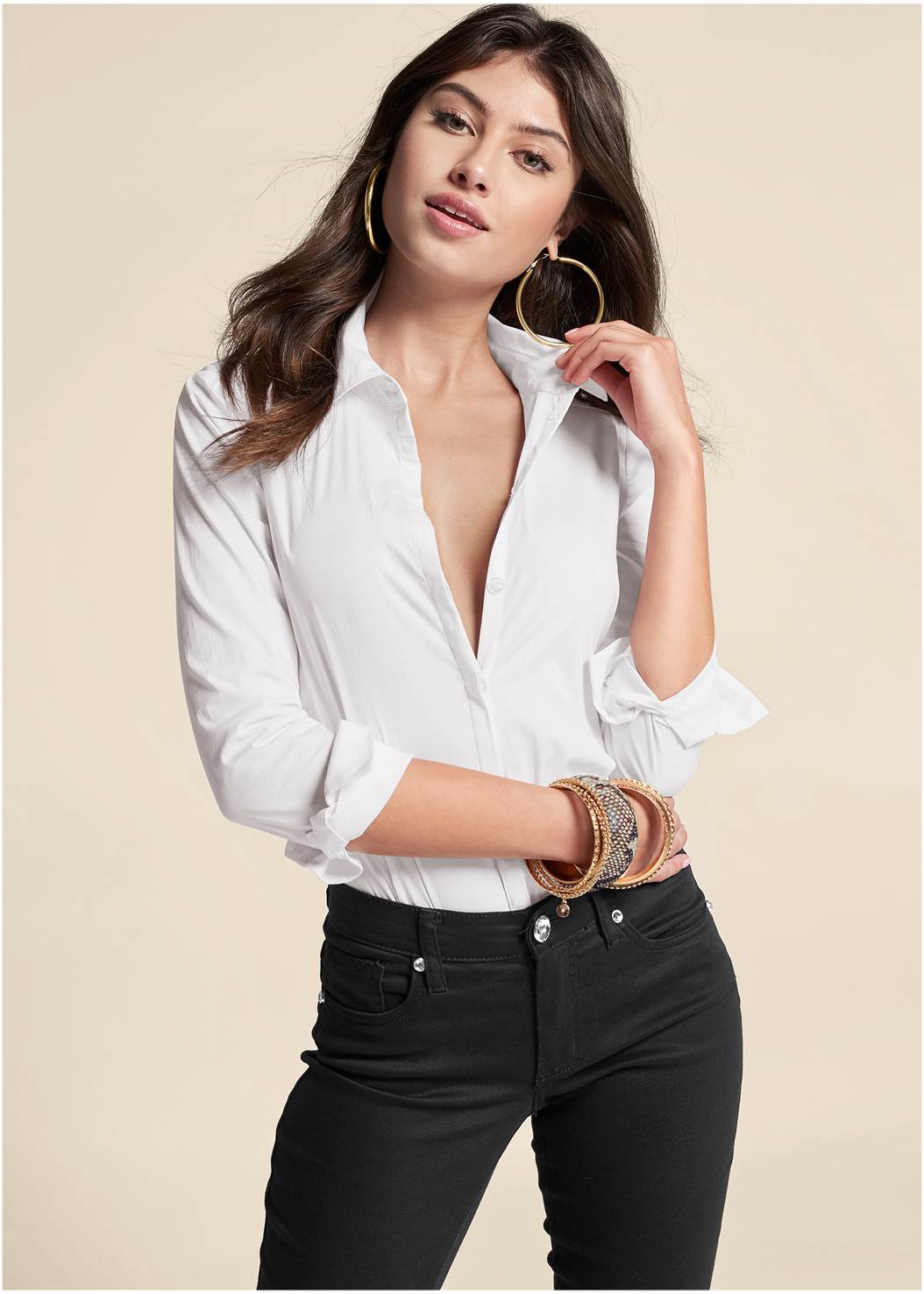 TAILORED BUTTON-UP BODYSUIT in White