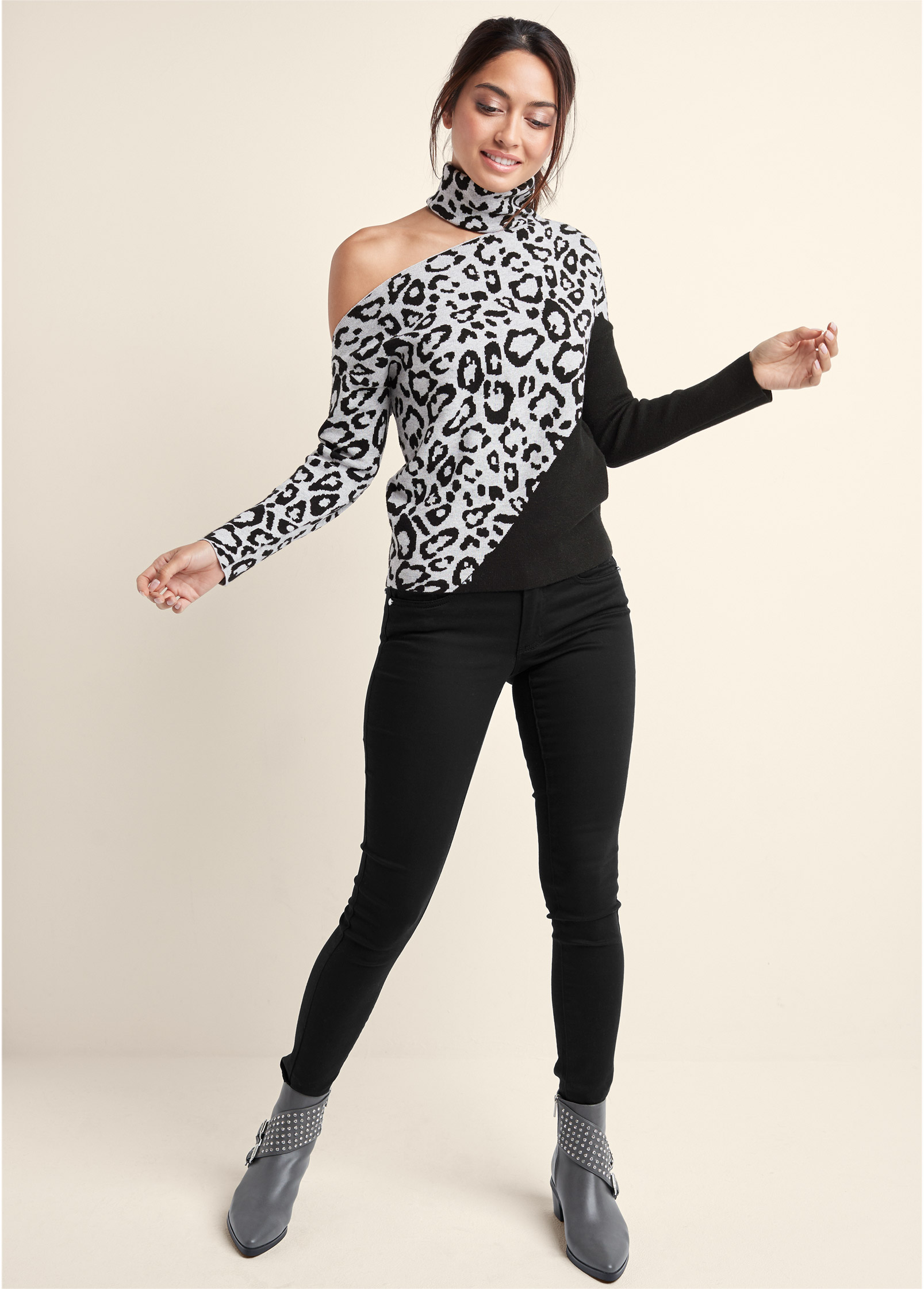 Leopard print one shoulder sweatshirt on sale