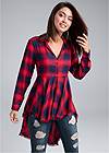 Front View Plaid High-Low Top