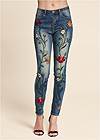 Waist down front view Floral Embroidered Skinny Jeans