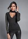 Cropped front view Embellished Mock-Neck Top