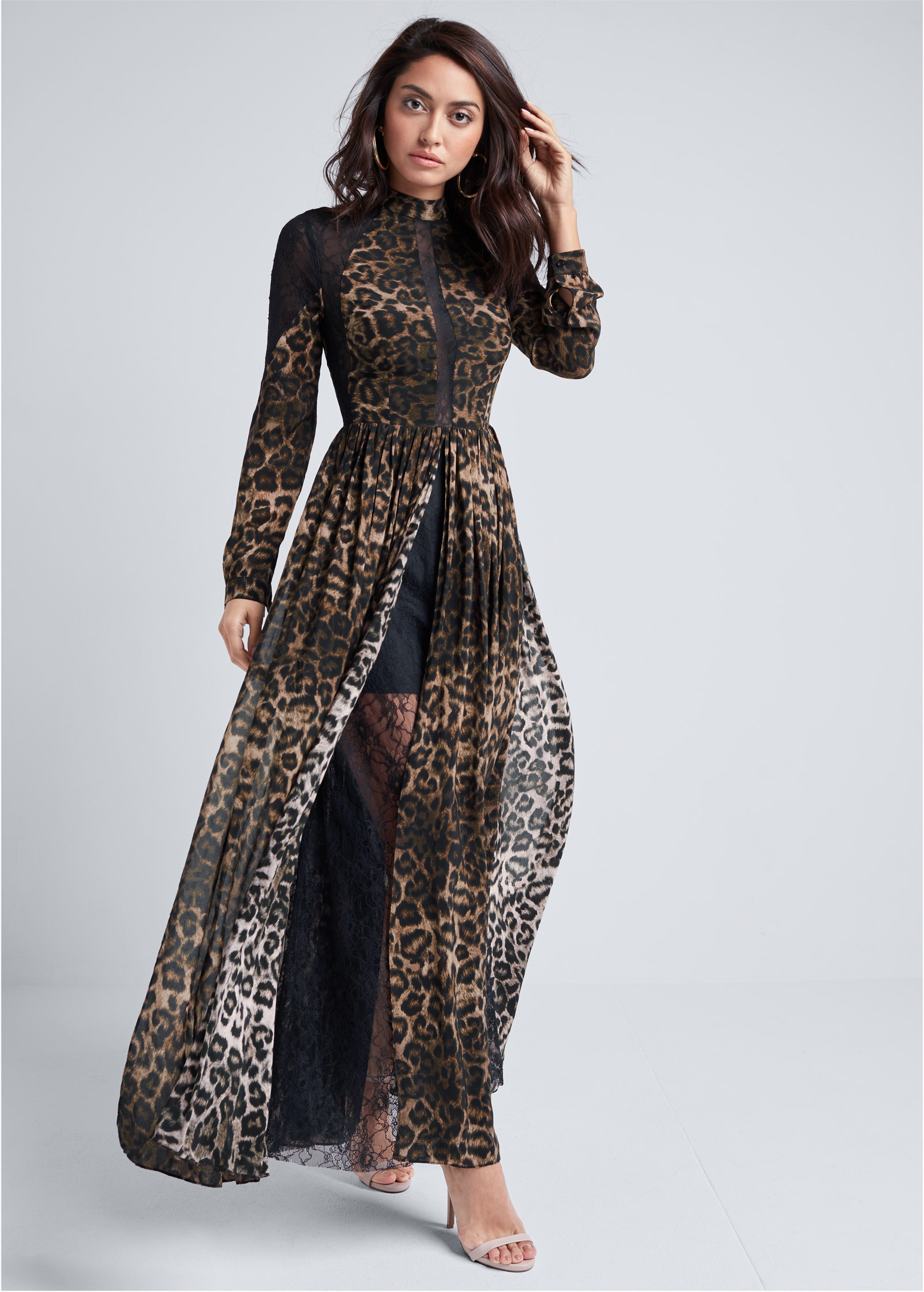 2 in 1 leopard print plunge dress