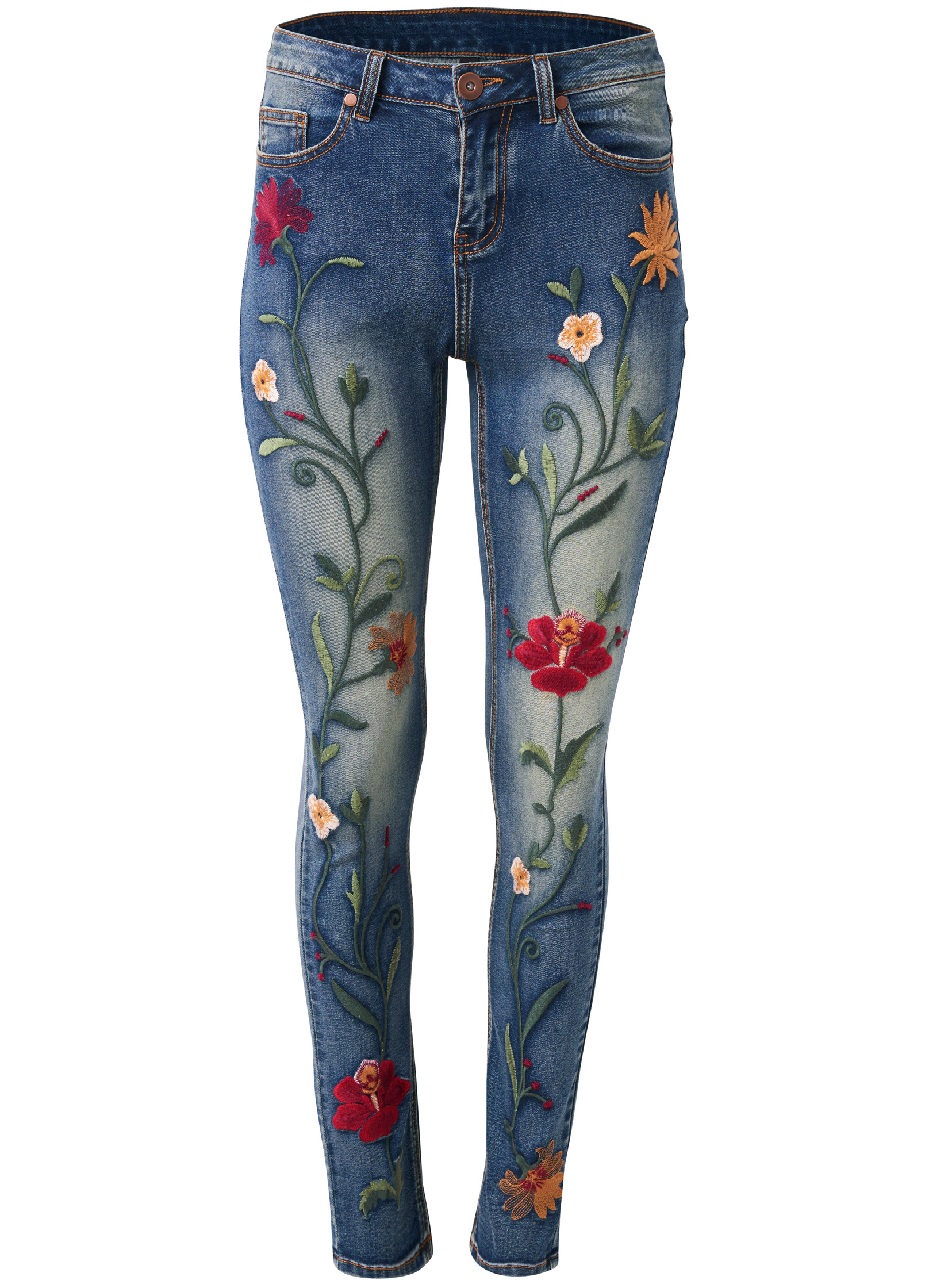 floral embroidered skinny jeans