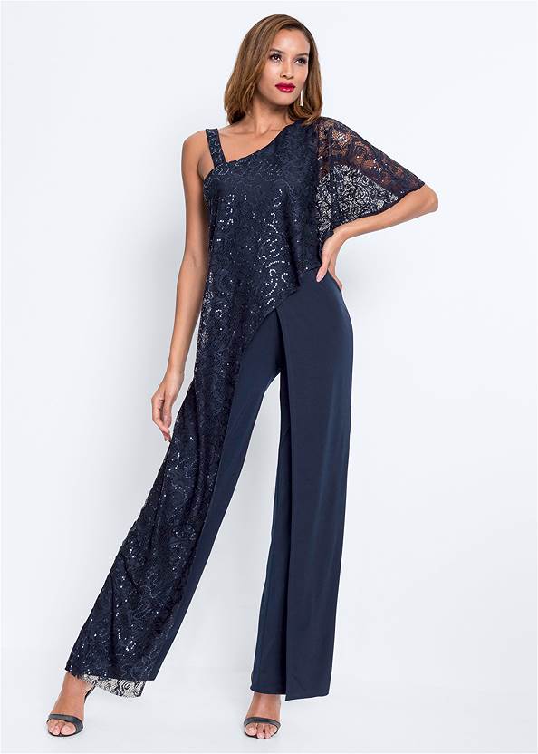 Lace Overlay Jumpsuit in Navy | VENUS