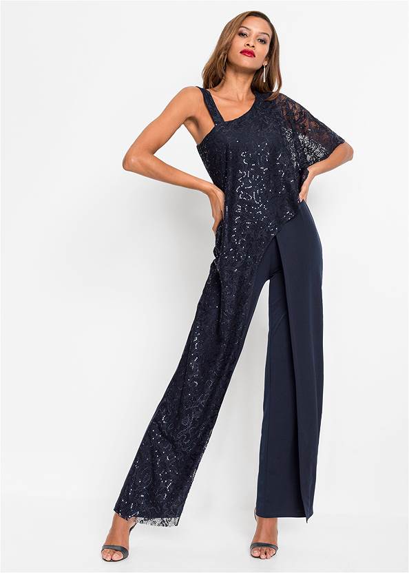 Lace Overlay Jumpsuit in Navy | VENUS