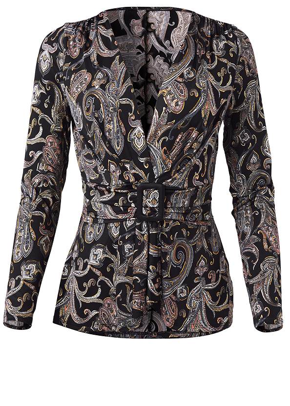 Alternate View Paisley Print Belted Top