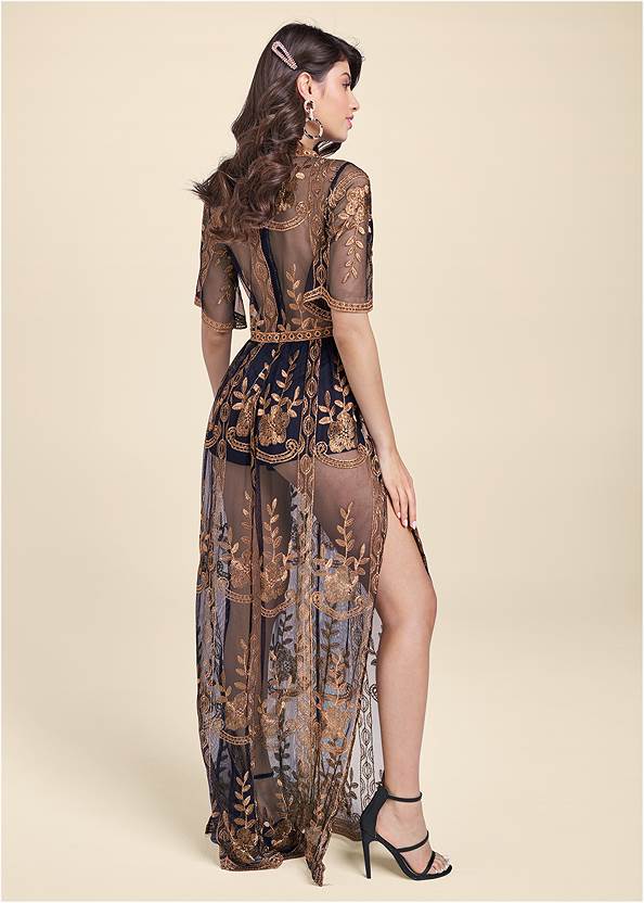Full back view Metallic Embroidered Romper