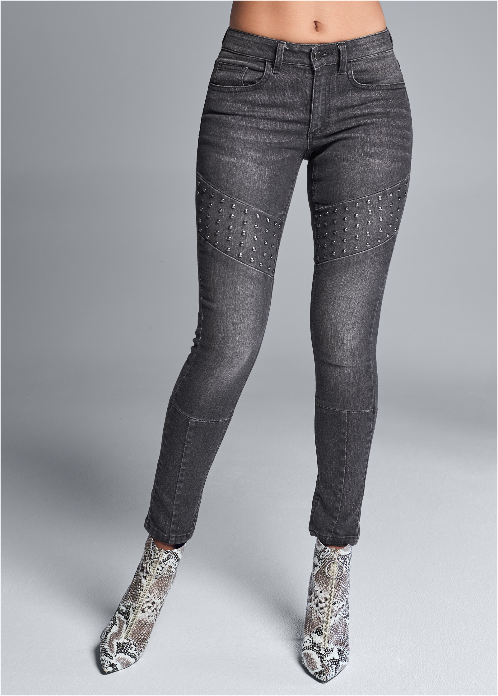 Stud Detail Skinny Jeans in Washed Denim - Denim | VENUS