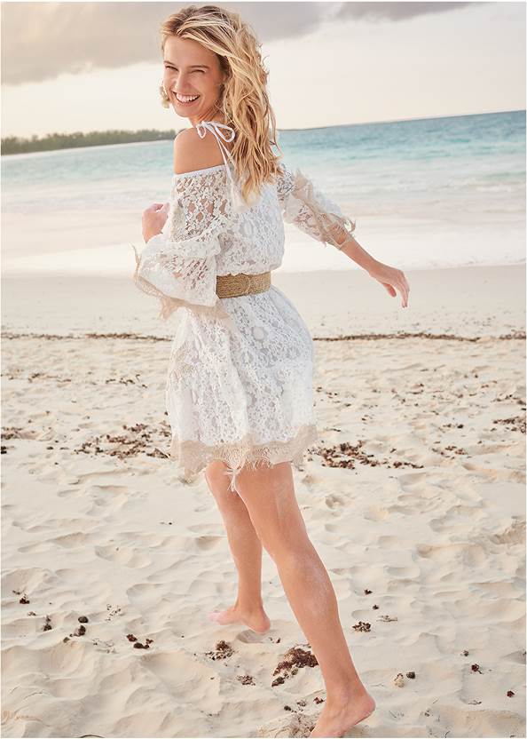 Lace Off The Shoulder Dress In Off White Multi Venus 