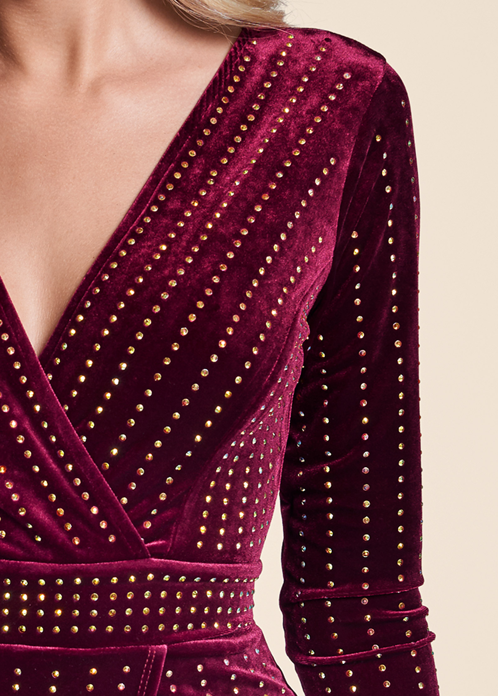 Embellished Velvet Dress in Burgundy Multi VENUS