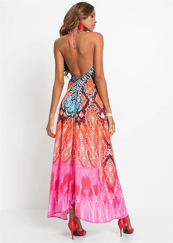 Full back view High-Low Printed Dress