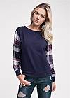 Cropped front view Plaid Sleeve Sweatshirt