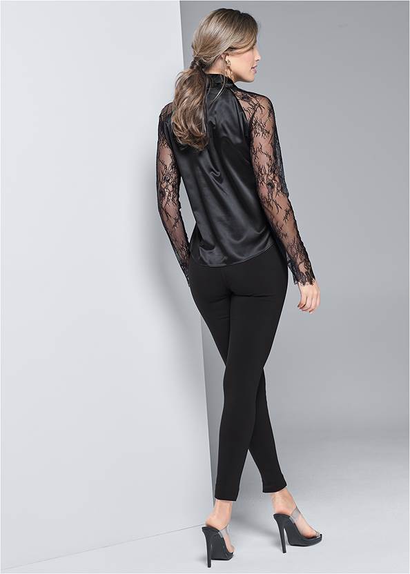 Full back view Lace Sleeve Tie Neck Blouse