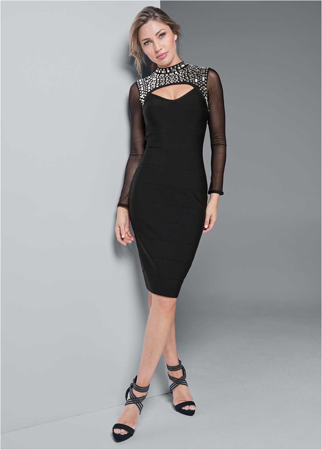 Embellished Bandage Dress in Black | VENUS