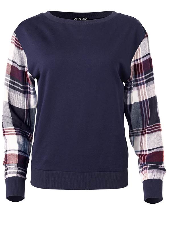 Ghost with background  view Plaid Sleeve Sweatshirt