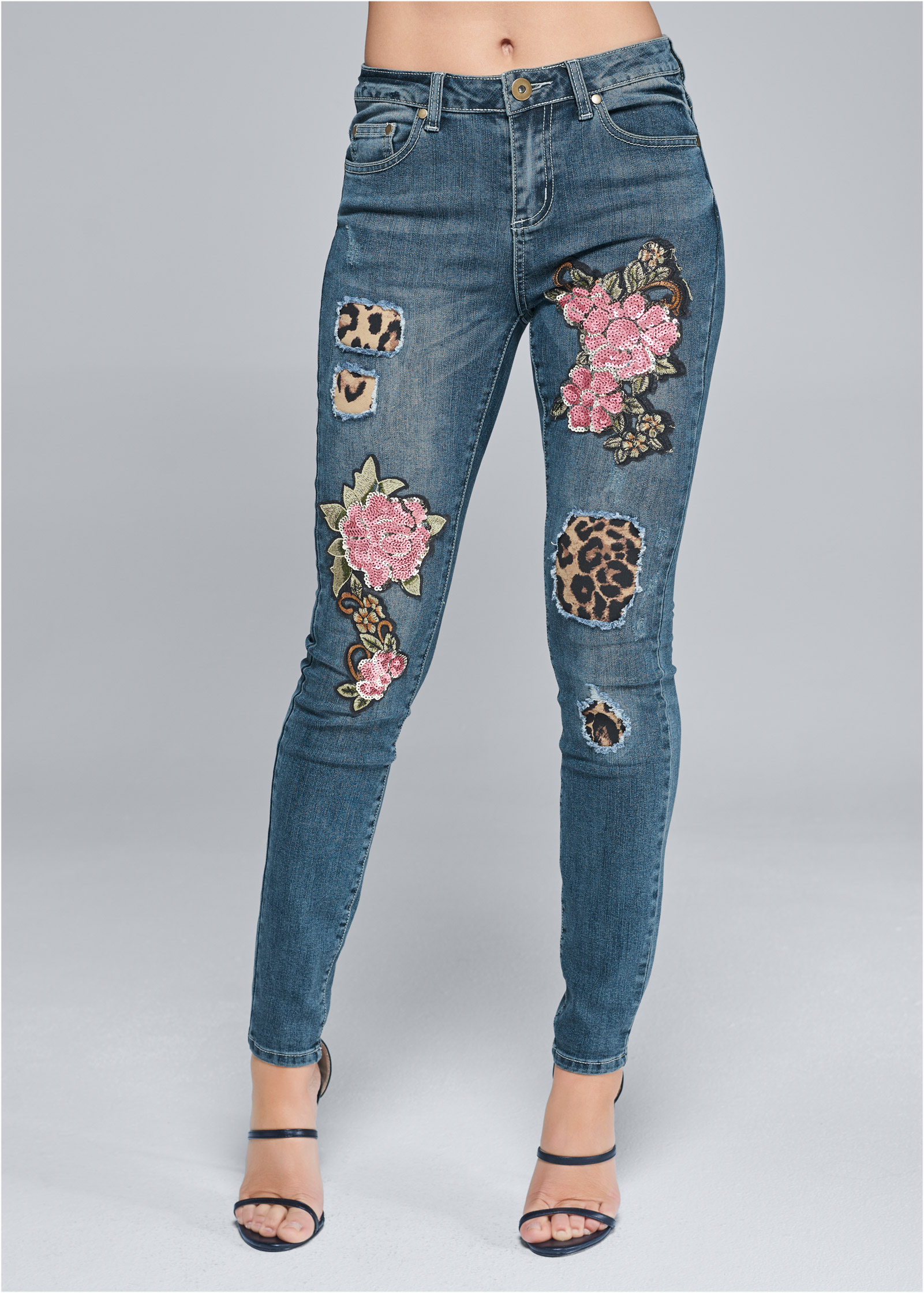 distressed sequin jeans