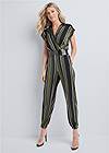 Front View Belted Stripe Jumpsuit