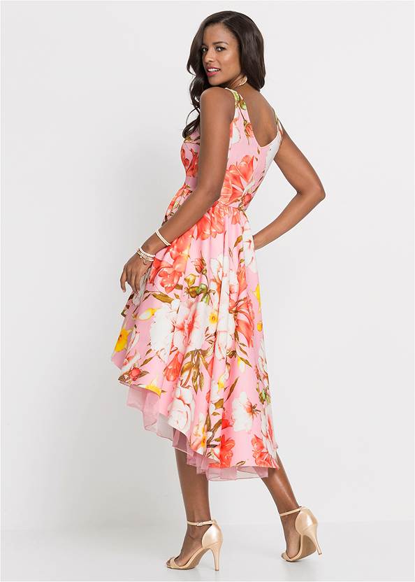 Full back view High-Low Floral Dress