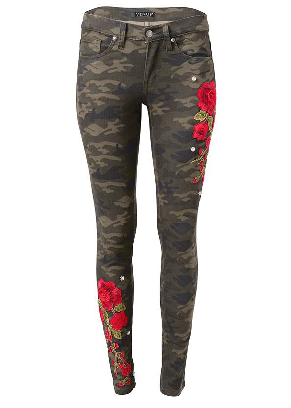 Ghost with background  view Rose Embroidered Camo Skinny Jeans