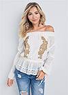 Cropped front view Embroidered Off-The-Shoulder Top