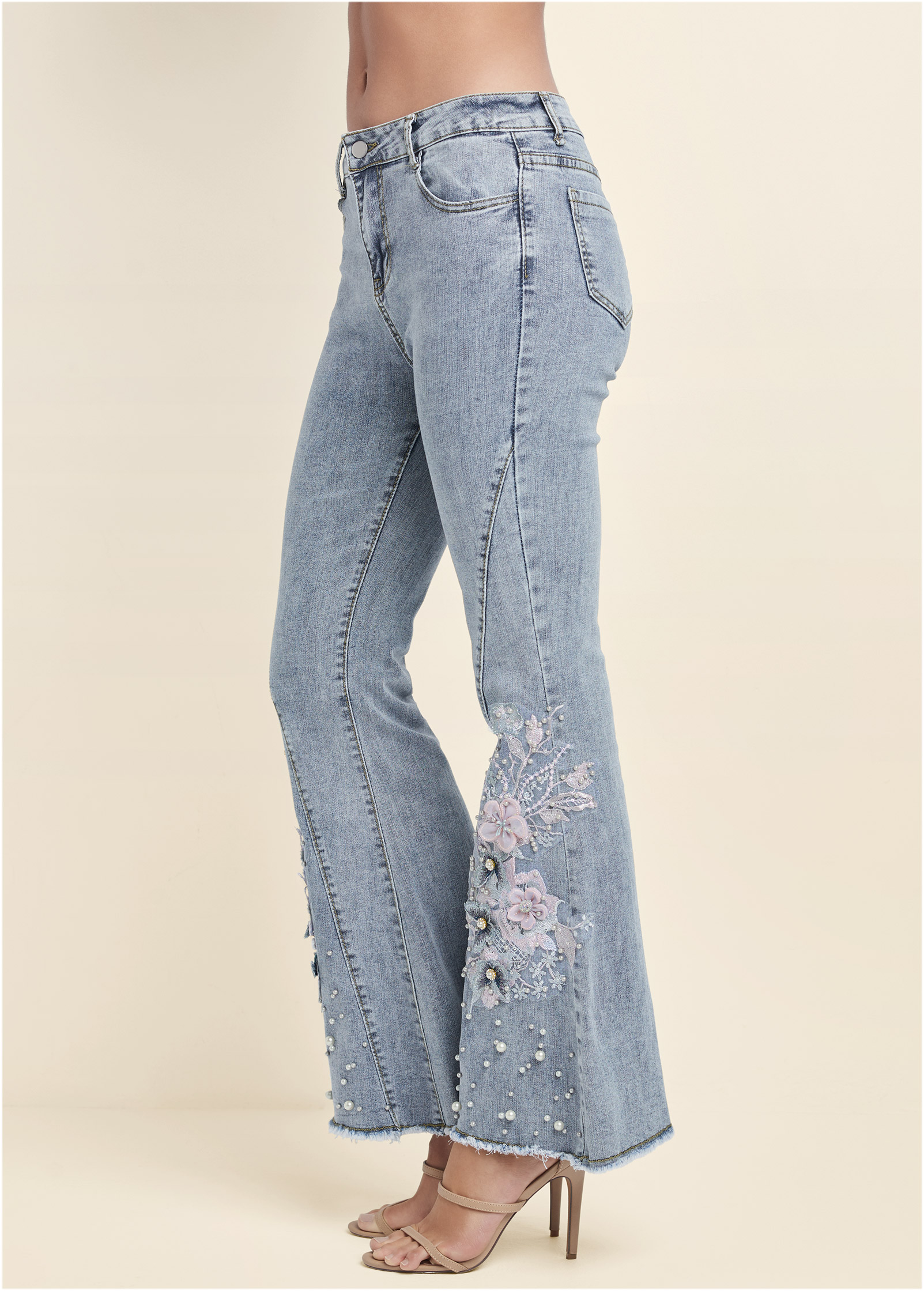 Mike's Flower Print Wide Leg Denim Pants 