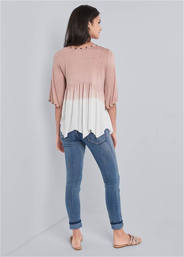 Full back view Pleated Ombre Grommet Top