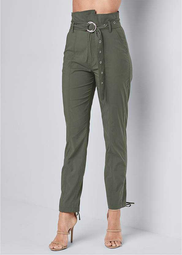 Waist down front view Belted High Waist Utility Pants