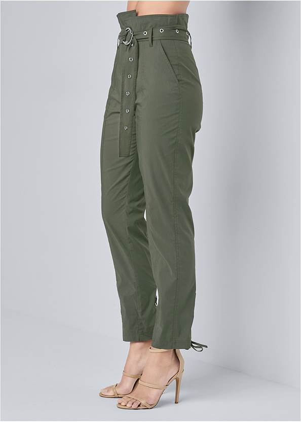 Waist down side view Belted High Waist Utility Pants