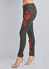 Waist down side view Rose Embroidered Camo Skinny Jeans