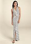 Front View Collared Stripe Maxi Dress