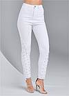Waist down front view Jewel Studded Straight Leg Jeans