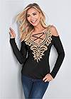 Full Front View Lace Cold-Shoulder Top