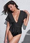 Front View Sports Illustrated Swim™ Open Side Faux Sleeve One-Piece