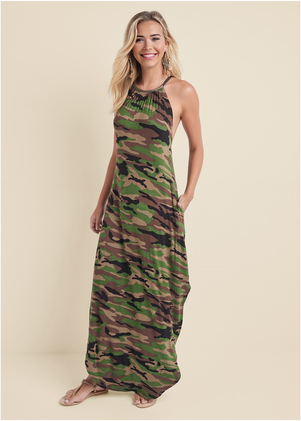 Camo Maxi Dress in Olive Multi | VENUS