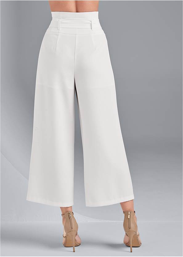 Back View Belted High Waist Culotte Length Pants