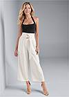 Front View Belted High Waist Culotte Length Pants