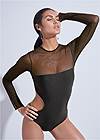 Cropped front view Sports Illustrated Swim™ Mesh Long Sleeve One-Piece