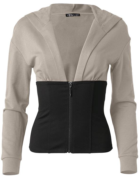 Two Tone Zip Front Sweatshirt In Black Grey Venus