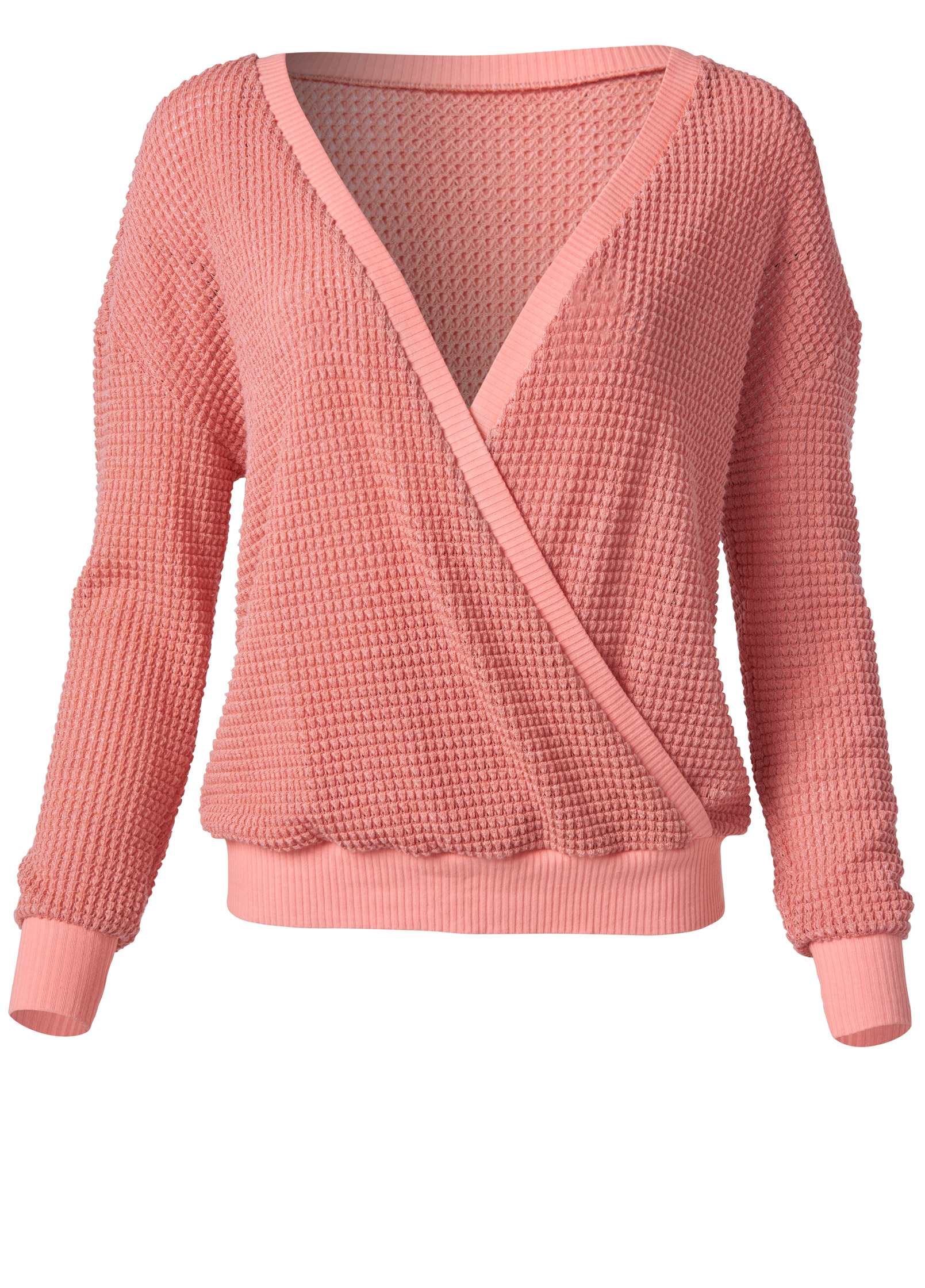 WAFFLE KNIT SURPLICE LOUNGE TOP in Coral | VENUS