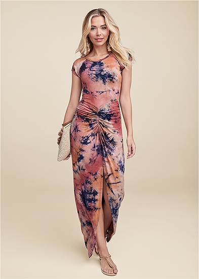 Ruched Tie Dye Maxi Dress